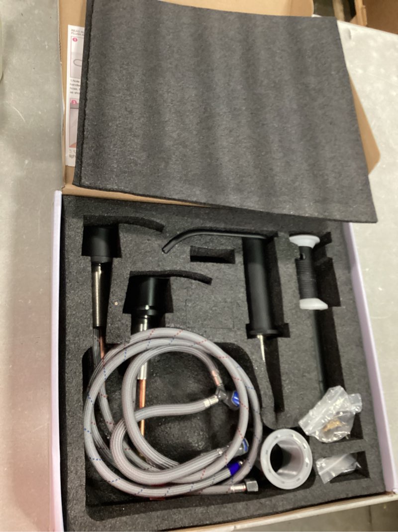 Condition photo showing New/Like New for ultimate unicorn black bathroom sink faucet 3 hole - 8 inch rv vanity lavatory utility faucets centerset - 2 handle restroom modern matte black bathroom faucet widespread with pop up drain matte black 8 inch 8 inch
