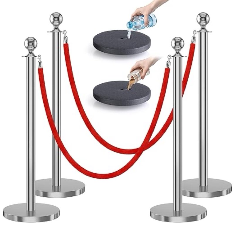 new - kaiyom 4pcs stand ons posts with red velvet lopes et, 5 reet crowd control barrier kit for rec carpet party decoration and ribbon cutting ceremony (silver) 