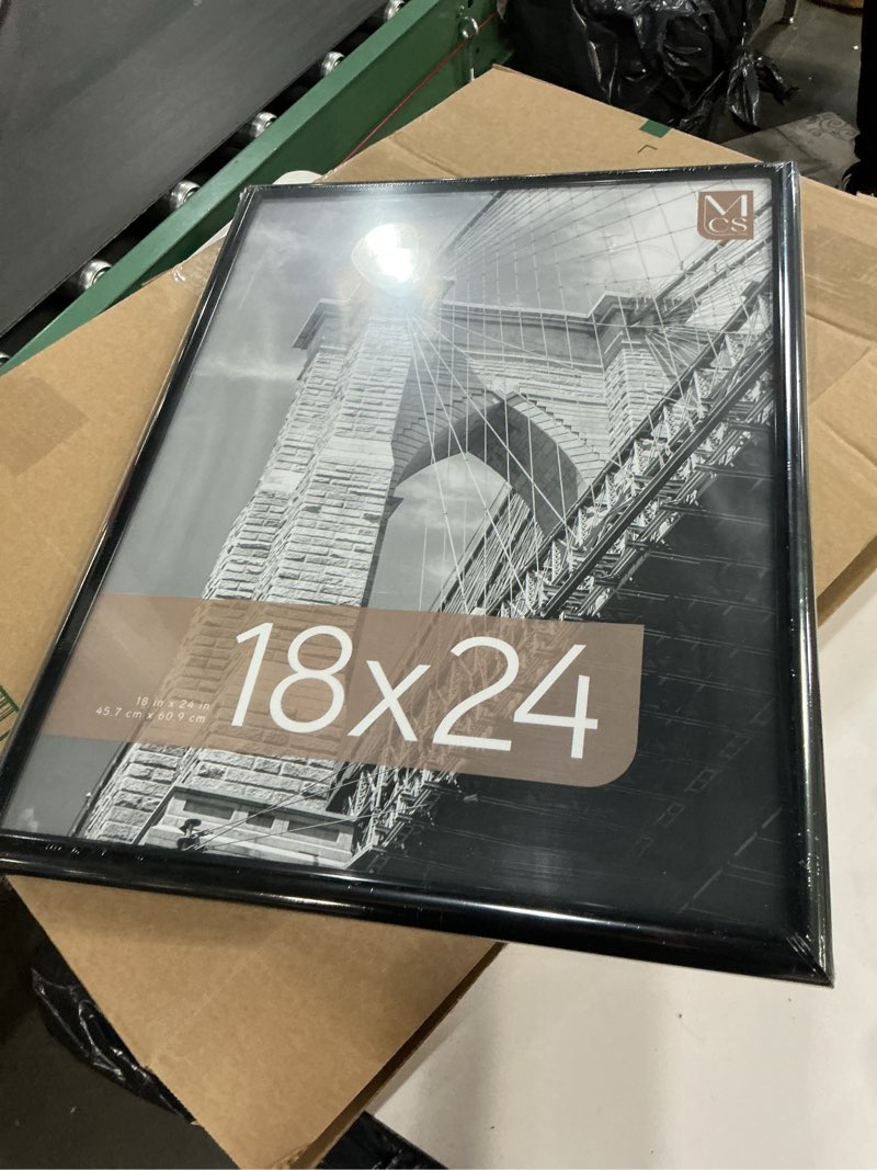 Condition photo showing New/Like New for MCS Trendsetter 18x24 Poster Frame Black High-Gloss, Vertical & Horizontal Wall Hanging Large Picture Frame for Photos, Posters & Art Prints (1-Pack) 1-Pack 18x24