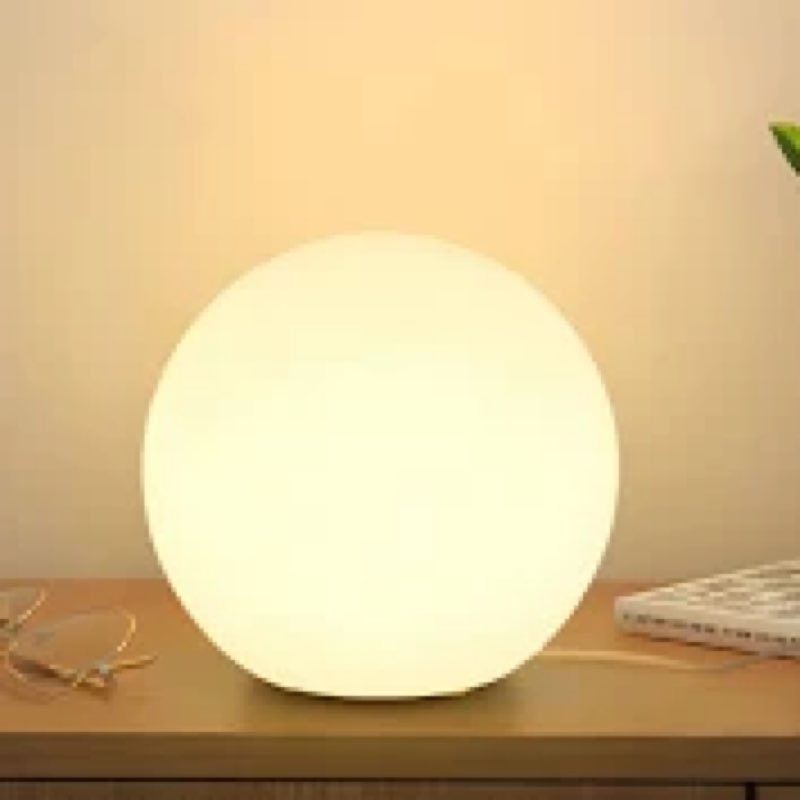 7.8 Inch Ball Table Lamp with Glass Shade Stylish Ball Light Lamp for Bedroom Living Room and Bookshelf Modern Design Perfect for Home Decor, Without Bulb White 8 Inch