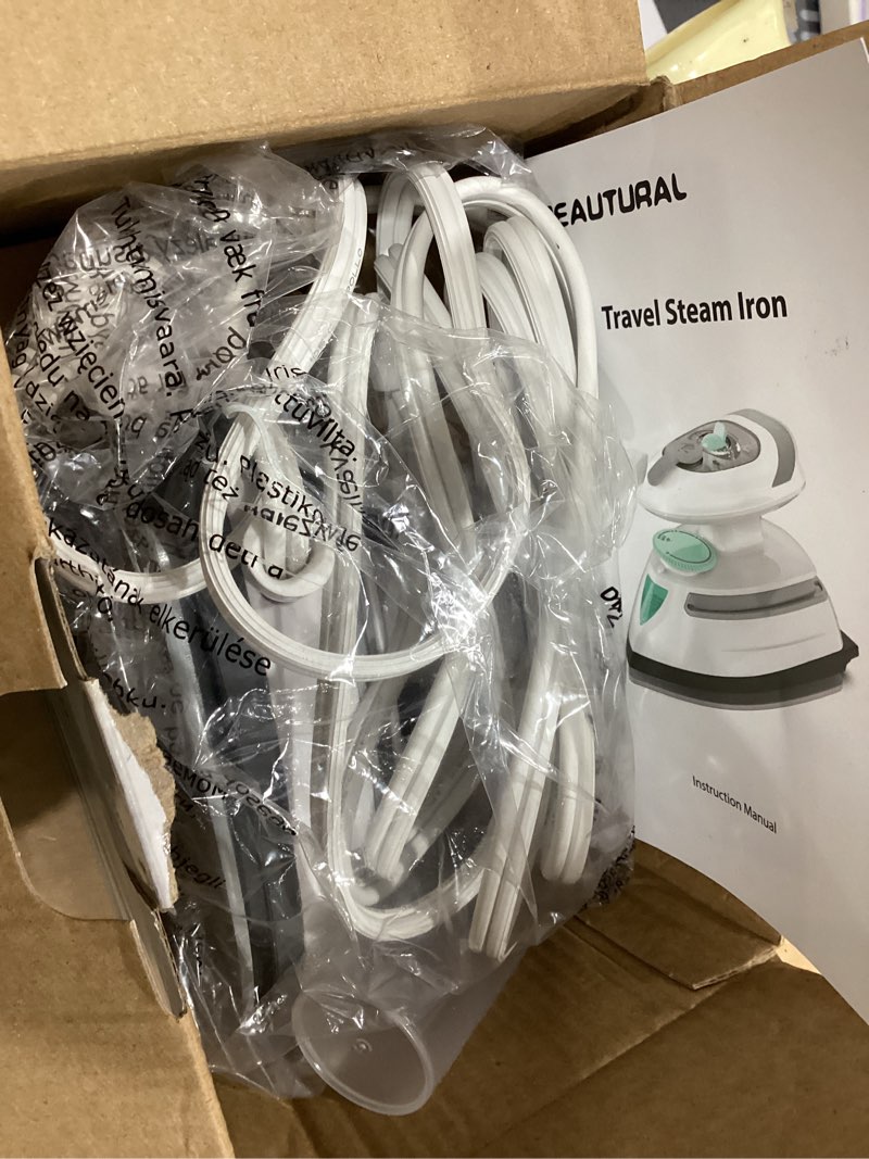 Condition photo showing Good Condition for beautural mini travel steam iron for clothes with dual voltage, temperature control, non-stick soleplate and cord storage, ideal for sewing, quilting and handcraft white