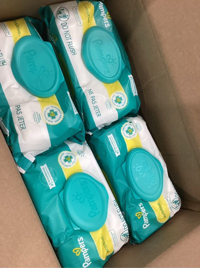 Condition photo showing New/Like New for Pampers Sensitive Baby Wipes, Water Based, Hypoallergenic and Unscented, 8 Flip-Top Packs, 4 Refill Packs (1008 Wipes Total) 84 Count (Pack of 12)