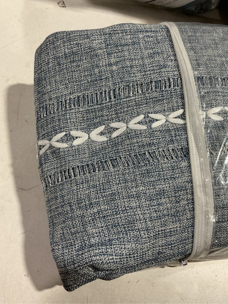 Condition photo showing Good Condition for Sutuo Home Blue Boho Curtains for Bedroom Living Room, Semi-Blackout French Country Striped Linen Vintage Shabby Chic Tassels Hollow Window Treatment Bohemian Drape, 1 Panel 52" W x 96" L Blue 52"W x 96"L (Pack of 1)