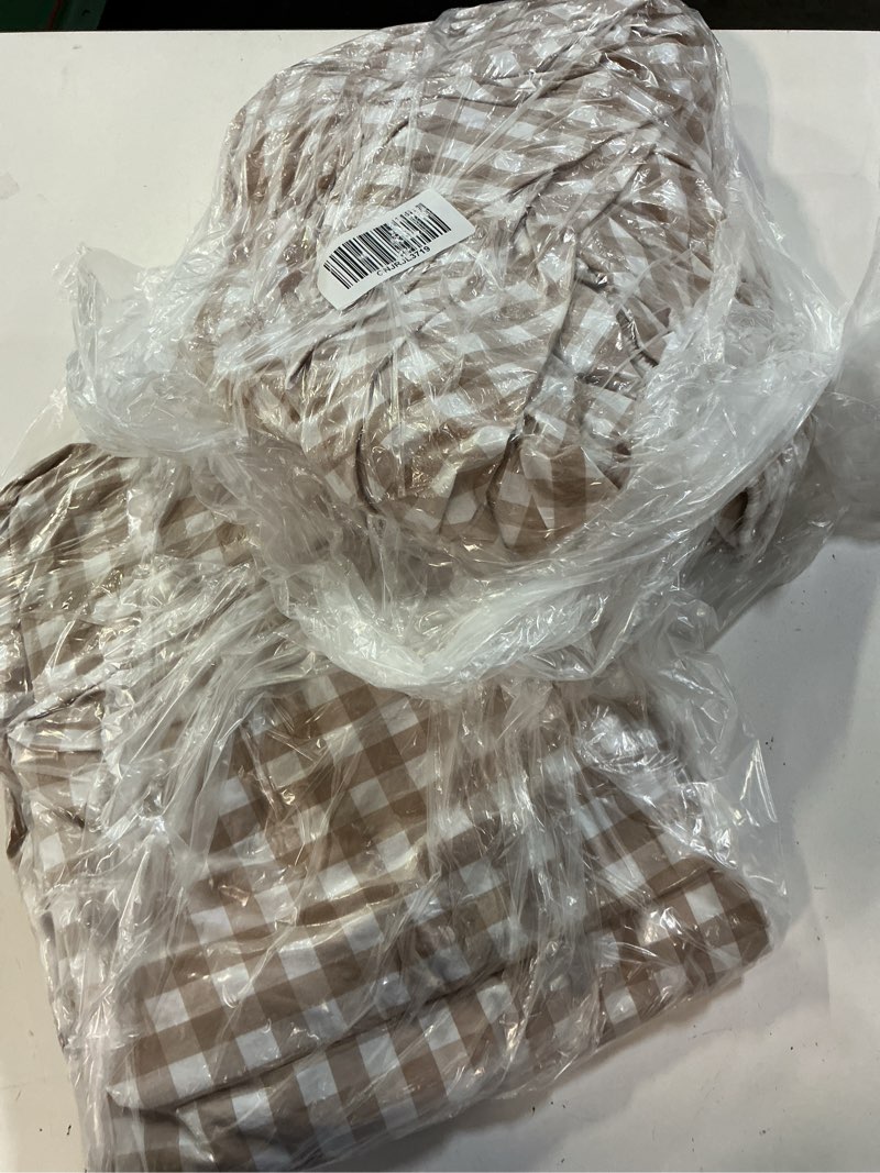 Condition photo showing Good Condition for organic crisp percale gingham sheet set, king, cafe