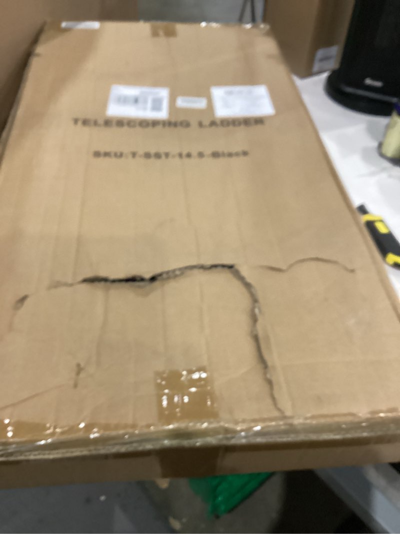 Condition photo showing New/Like New for BOCOM 14.5 FT Aluminum Telescoping Ladder, Lightweight Multi-Purpose Collapsible Extension with 2 Triangle Stabilizers, Heavy Duty 330 lbs Max Capacity, Ideal for Home, RV, and Outdoor Work Black Black 14.5 Ft