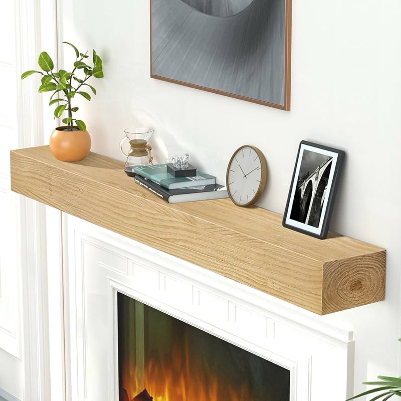 BoscoMondo Solid Wood Fireplace Mantel Shelf, Floating Mantle for Living Room, Farmhouse Rustic Wood Mantel, Easy Wall Mount with Heavy-Duty Metal Bracket (60")
