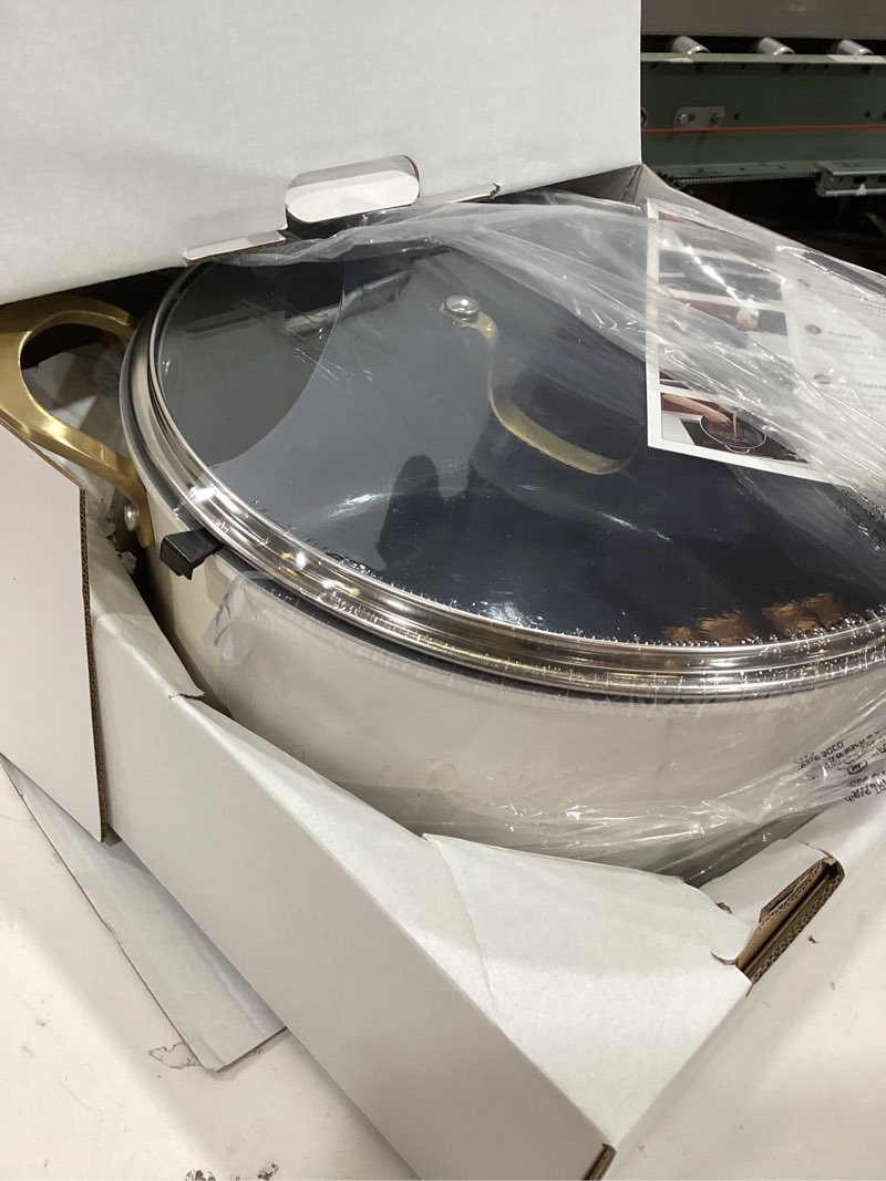 Condition photo showing New/Like New for bezia non stick stock pot with lid, 12 quart large stockpot for catering for groups and events, induction cooking pot for all stoves, sturdy & double handle, ideal for soups & stews, cream 12 quarts