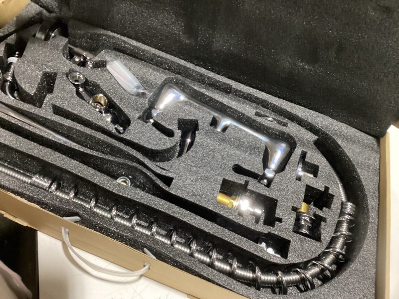 Condition photo showing Good Condition for commercial sink faucet with sprayer for kitchen-staff: bestjeef commercial wall mount kitchen sink faucet with pre rinse sprayer for kitchen cook- 36" height faucet with 8" center and 12" add-on spout 36 inches with 12 inch spout
