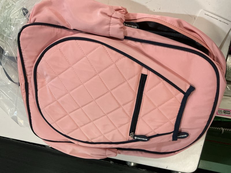 Condition photo showing New/Like New for kavigor pickleball bag, quilted pickleball backpack with shoe compartment & waterproof pocket, pickle ball paddle bag fits 2 to 4 paddles for women and men pink