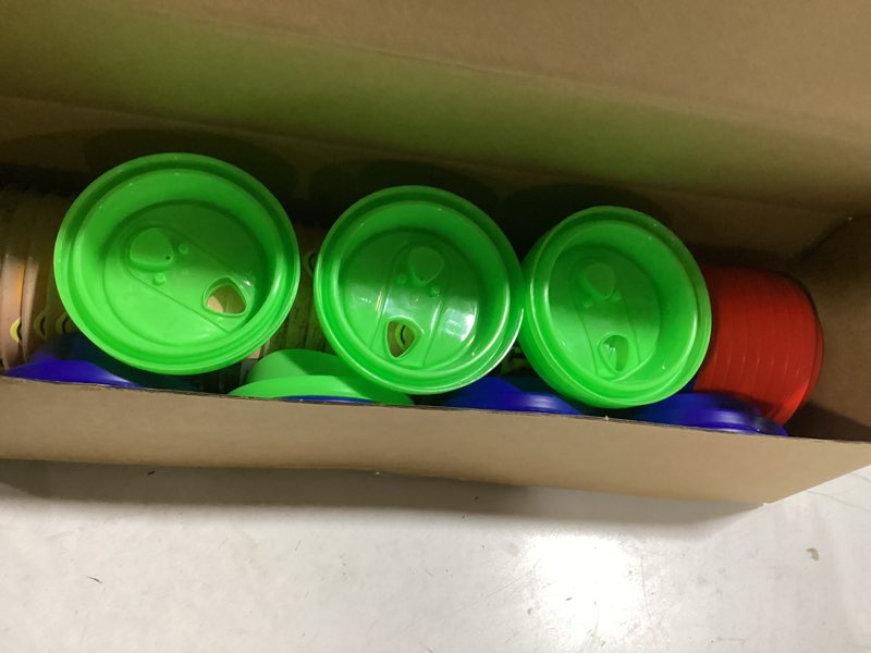 Condition photo showing New/Like New for Yungyan 24 Pack Truck Party Favors Goodie Cups with Lids for Birthday Decorations Reusable 16 oz Plastic Candy Gift Cups for Birthday Party