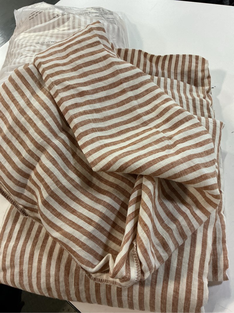 Condition photo showing Good Condition for  quince european linen stripe sheet set terracotta/white stripe king 