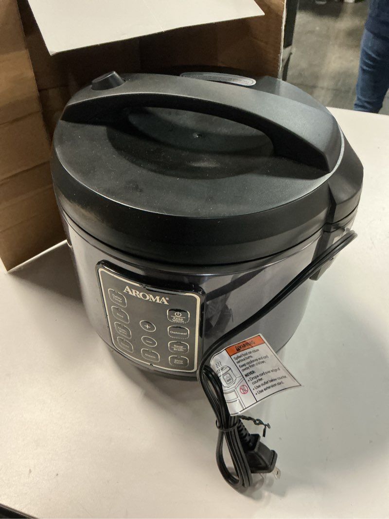 Condition photo showing As Is for AROMA Digital Rice Cooker, 4-Cup (Uncooked) / 8-Cup (Cooked), Steamer, Grain Cooker, Multicooker, 2 Qt, Stainless Steel Exterior, ARC-914SBD 4 Cup Uncooked / 8 Cup Cooked