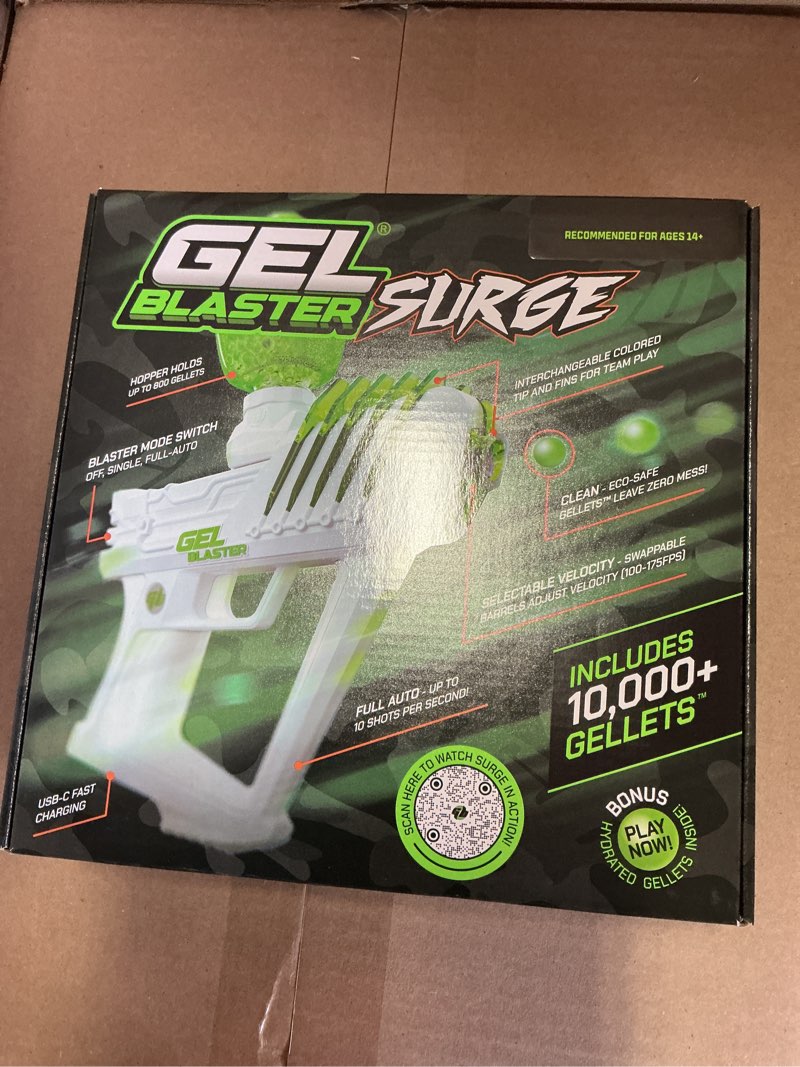Condition photo showing New/Like New for gel blaster surge 1.5  electric green  water-based gellet blaster with 10 000 electric green gellet pack