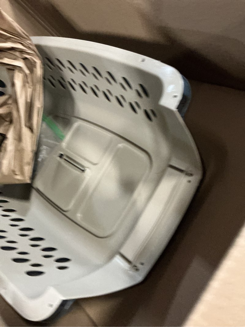 Condition photo showing As Is for petmate vari dog kennel portable carriers & crates for smaller dogs or puppies and pets 10 to 20 lbs, airline-friendly plastic pet carrier for home and travel, 24" long, taupe & black, 24” x 16.7” x 14.5” 24.0"l x 16.7"w x 14.5"h kennel only