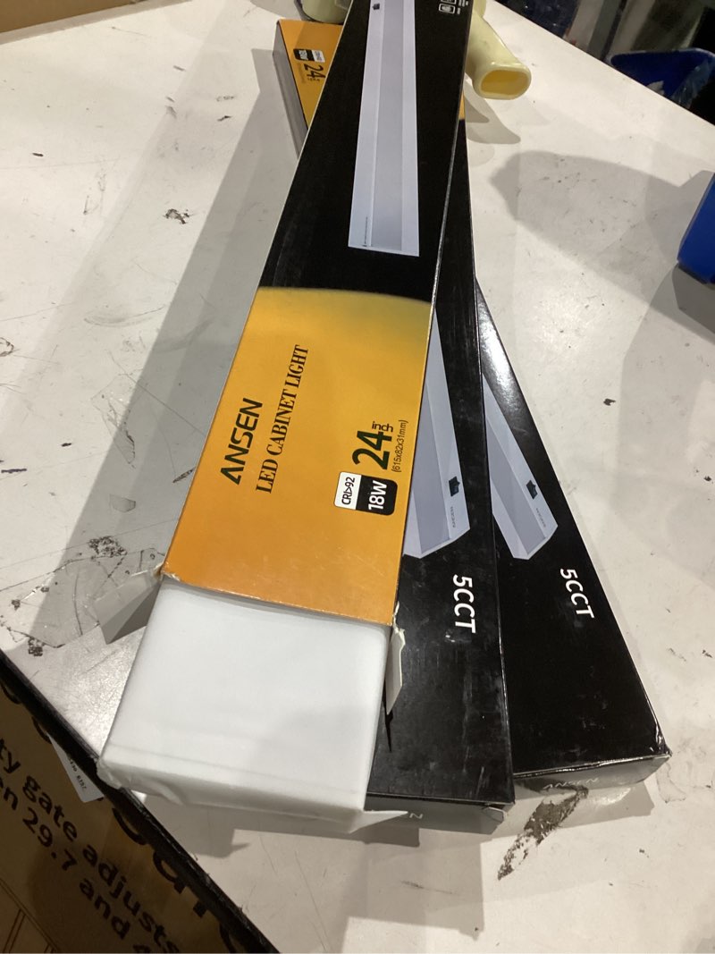 Condition photo showing New/Like New for 3packs of under cabinet lights for kitchen, 24in 18w 1237lm, dimmable hardwire led light for closet, cri>92, r9>90, 5 color temperature, 2700k-5000k(warm white, cool white, daylight) 24 inch