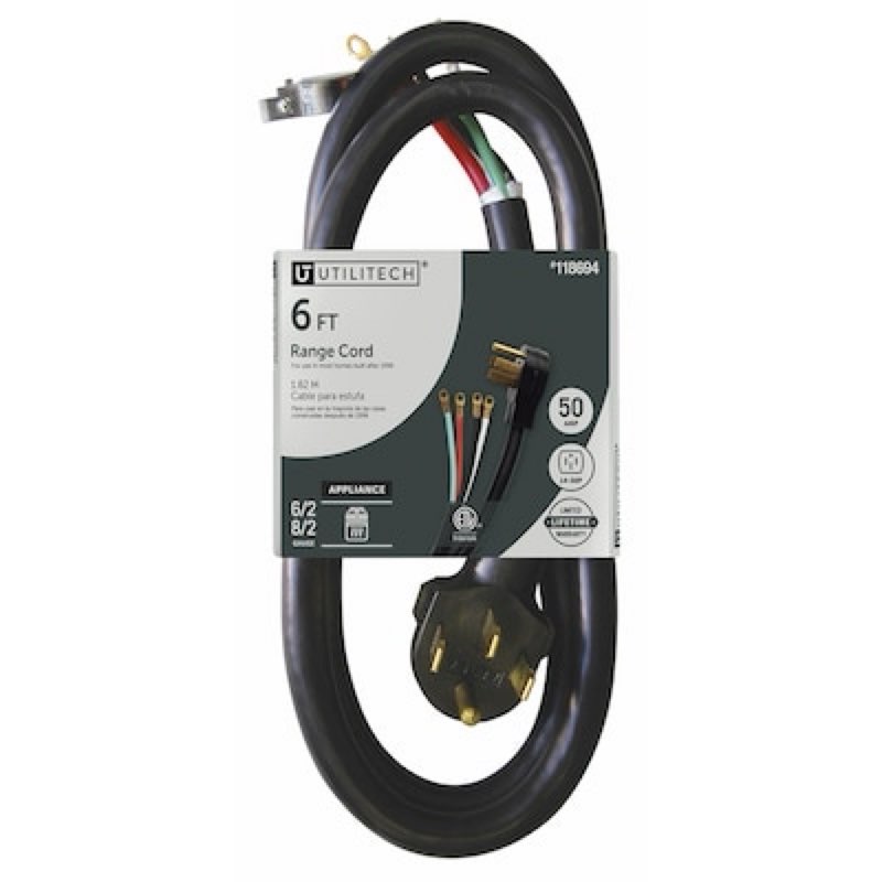 utilitech 6-ft 50 -amp 4 -prong black range appliance power cord