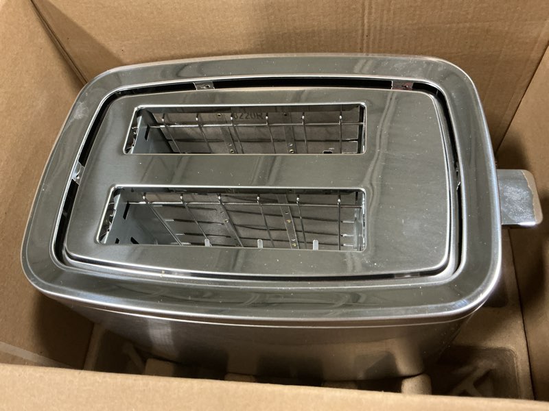 Condition photo showing Good Condition for GE 2 Slice Stainless Steel Toaster, Extra Wide Slots for Toasting Bagels, Breads, Waffles & More, 7 Adjustable Shade Settings, Removable Crumb Tray, Countertop Kitchen Essentials, 850 Watts 2-Slice Stainless Steel