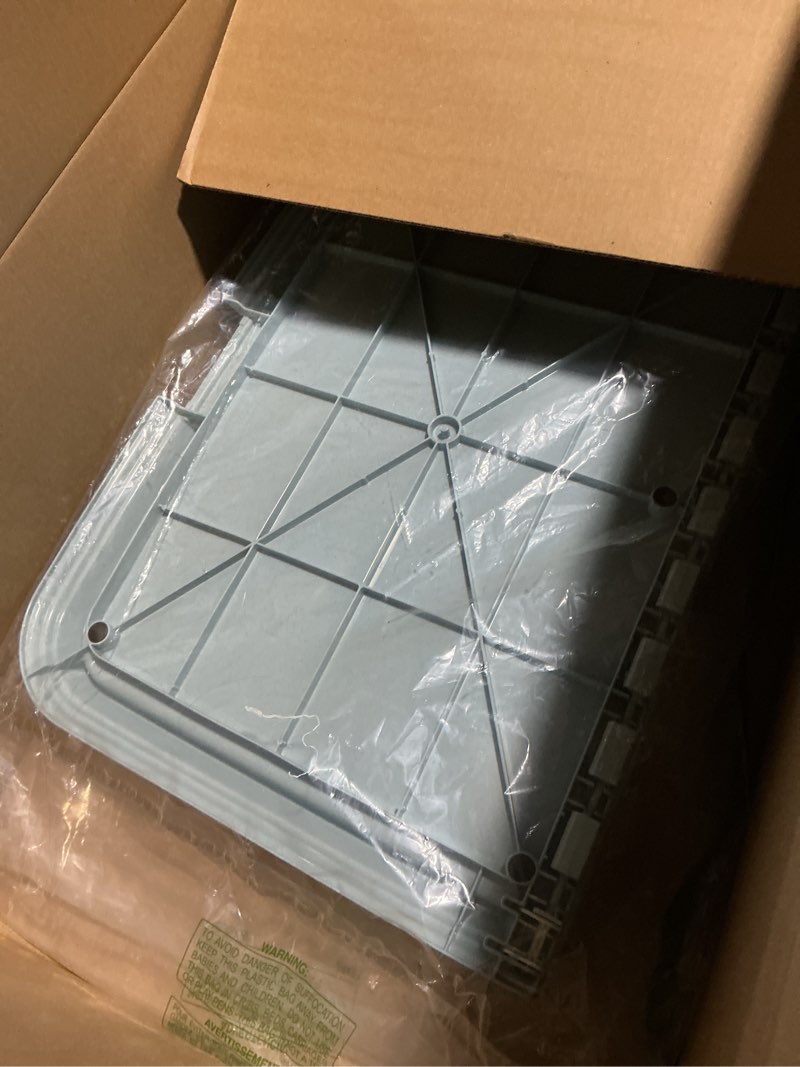 Condition photo showing As Is for IRIS USA Pee Pad Holder - for Large Sized Dog and Puppy Pee Pads, Secured Latches, Non-Skid Feet, High Polish Finish for Easy Cleaning, Leak Protection, Fits 28"x34" Pad or Larger, Square, Blue 28" x 34" Blue