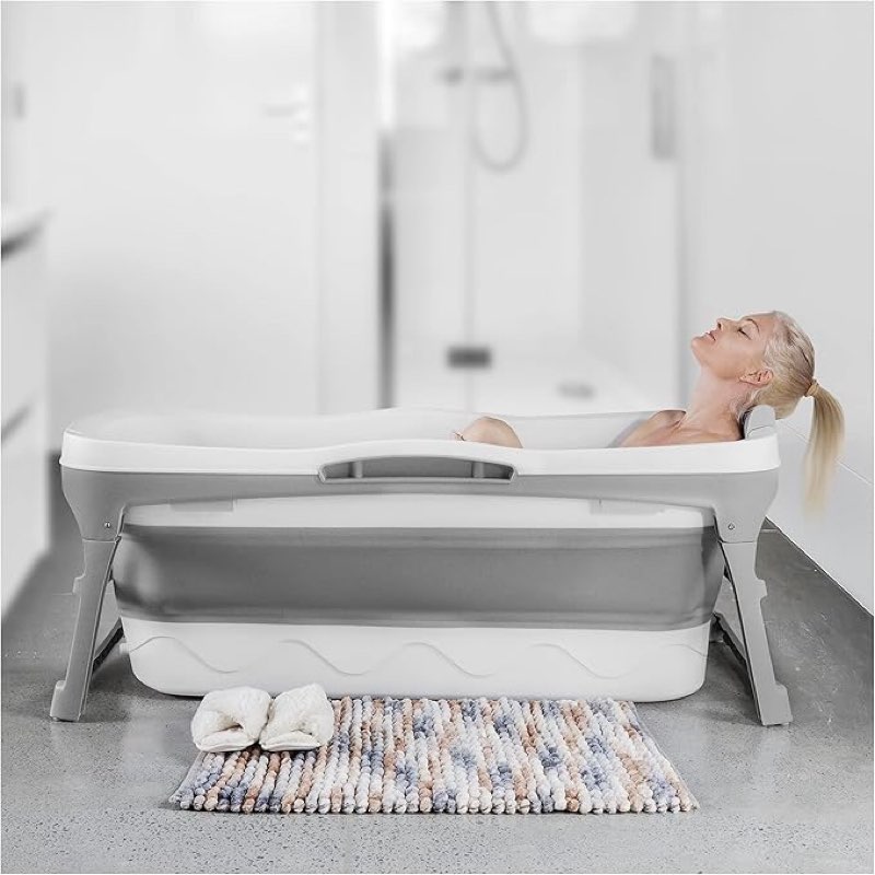 portable bathtub for adult- extra large 56" foldable collapsible tub. ergonomically designed for the ultimate relaxing soaking bath, ice bath. ideal for small spaces, quick, effortless folding bathtub