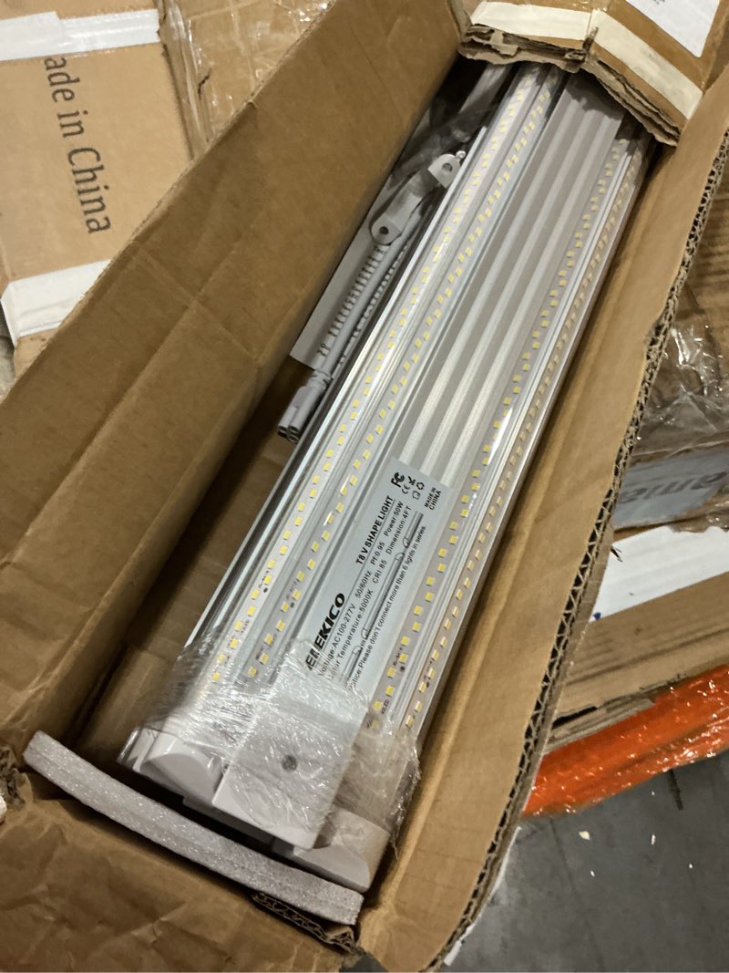 Condition photo showing As Is for 6 Pack 50w 4ft Led Shop Light, Super Bright 7500lm 5000k V Shape 4' Led Shop Lights, Linkable 4 Foot Led Shop Lights for Garage Warehouse, Supermarket, Basement, Barn, Storage Area 4FT-6PACK
