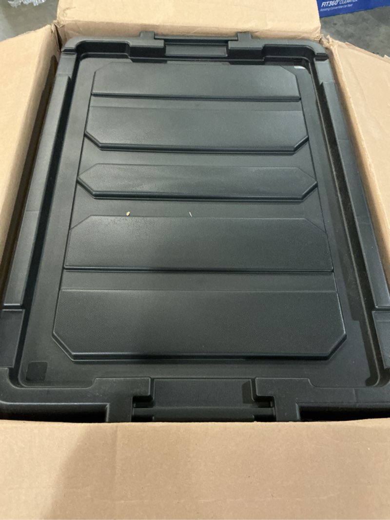 Condition photo showing New/Like New for iris usa 20 gallon lockable storage bins with lids, 6 pack - made in usa, heavy duty, stackable containers, garage organizing bins moving tubs, rugged sturdy equipment utility box - black black 20 gal 6 pack
