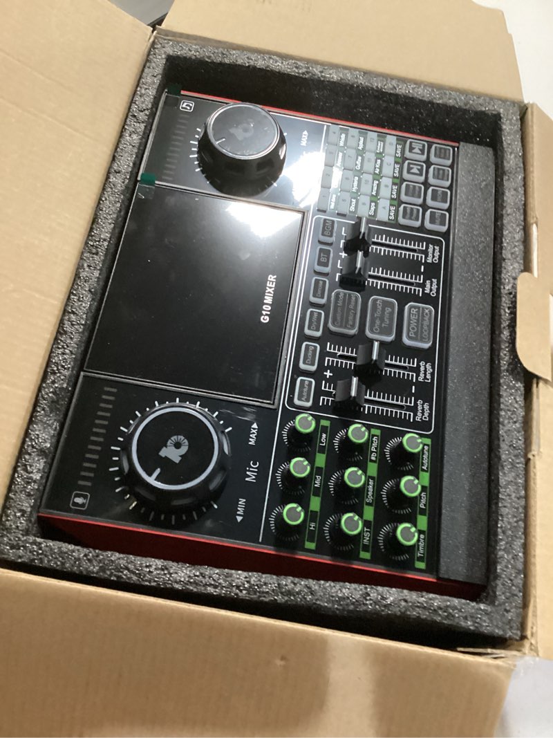 Condition photo showing Good Condition for Podcast Equipment Bundle with 3.5mm P15 Condenser Microphone for Pc/Phone Live Streaming Singing Gaming, Podcast Microphone Bundle with Live Sound Board Audio Mixer,Voice Changer, Denoise,DJ Sets G10-P15XB