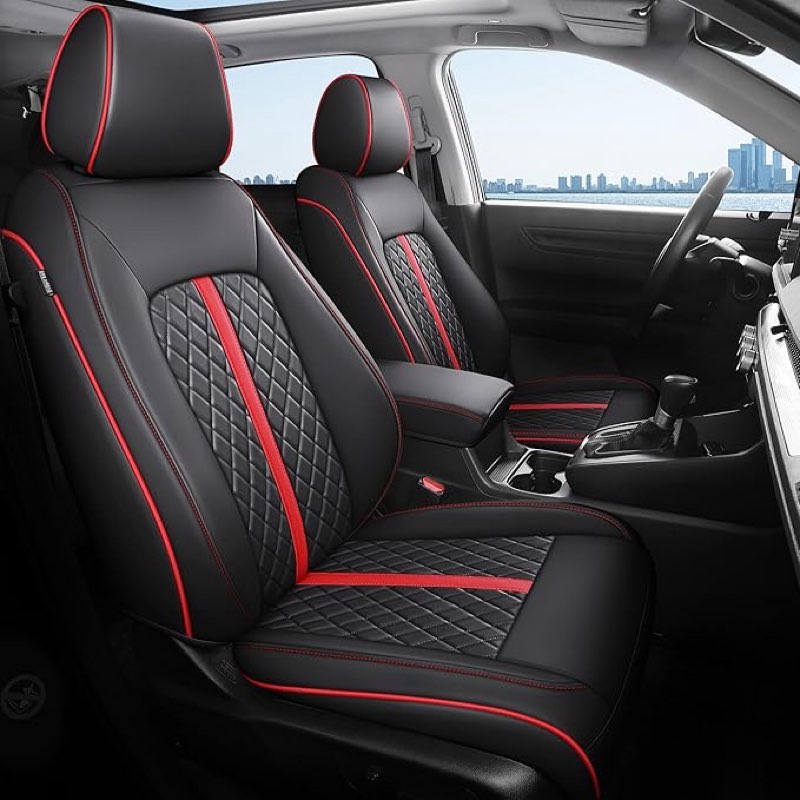 for Honda HRV Seat Covers 2023 2024 2025 2026 Sport LX, Custom Fit Car Seat Cover Full Set, Waterproof Leather HR-V Seat Protectors, SUV Cushions, Black with Red Trim, NOT Fit for EX-L