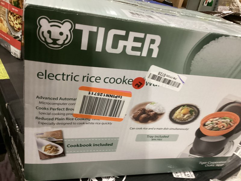 Condition photo showing As Is for TIGER JBV-A10U 5.5-Cup (Uncooked) Micom Rice Cooker and Warmer with Tacook Food Steamer Cooking Tray Technology, White