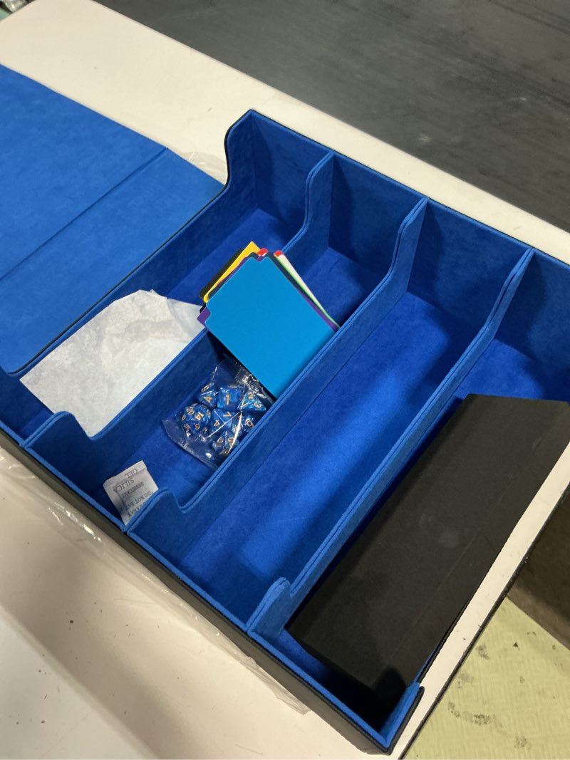 Condition photo showing Good Condition for mlikero card deck case, 2400+ trading card storage box with 10 colorful dividers and 4 foam stoppers, leather magnetic closure commander deck box fit for mtg, tcg (4 rows, black&blue) 4 rows-blue