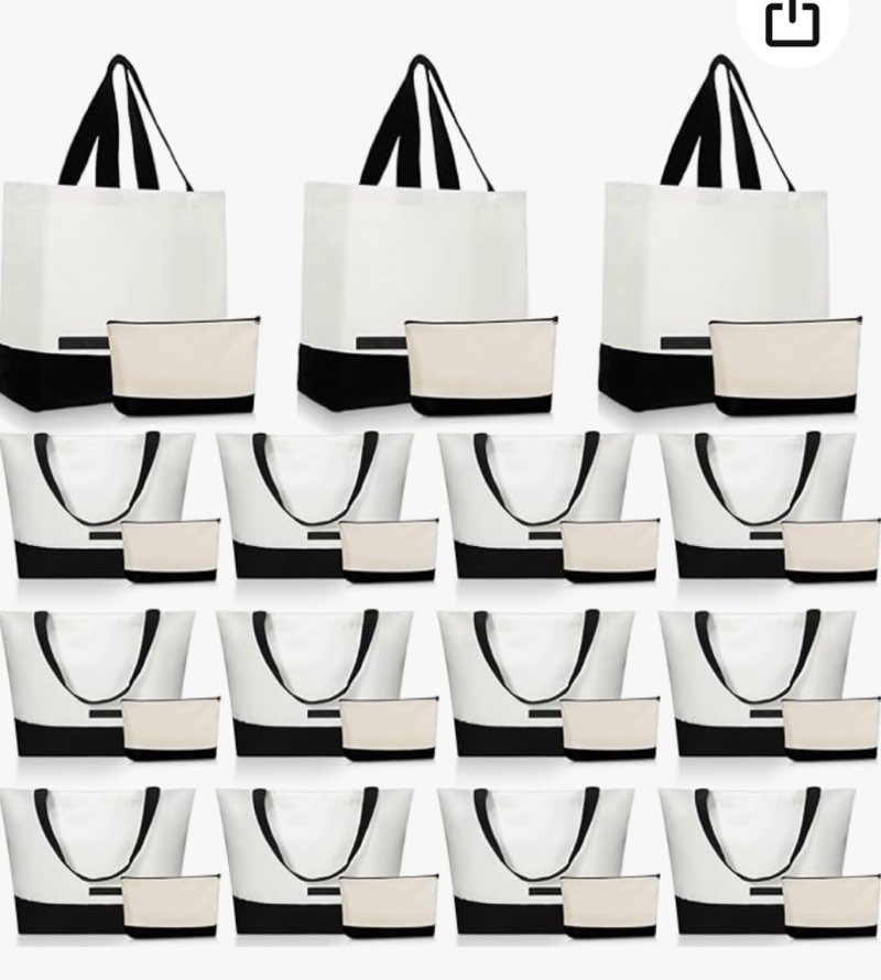 Sanwuta 30 Pcs Canvas Tote Bags Bulk with Zipper Cosmetic Pouch 18.5" Reusable Cotton Shopping Bag w