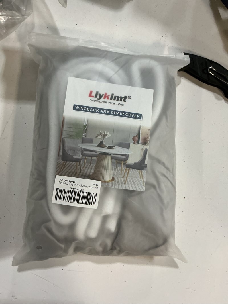 Condition photo showing New/Like New for liykimt stretch wingback side chair slipcover-accent chair cover slipcover with arm,washable upholstered arm dining chair with nailed trim protector for dining living room set of 2,light gray light gray 2
