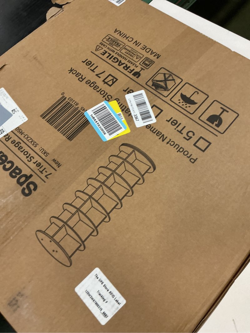 Condition photo showing New/Like New for SpaceAid 7 Tier Rotating Shoe Rack Tower, Spinning Shoe Display Lazy Susan, Revolving 360 Shoe Rack Storage Round Carousel, Vertical Handbag Rotate Shoes Closet Organization (7-Tier White) 7 Tier (23.2"W x 63"H) White