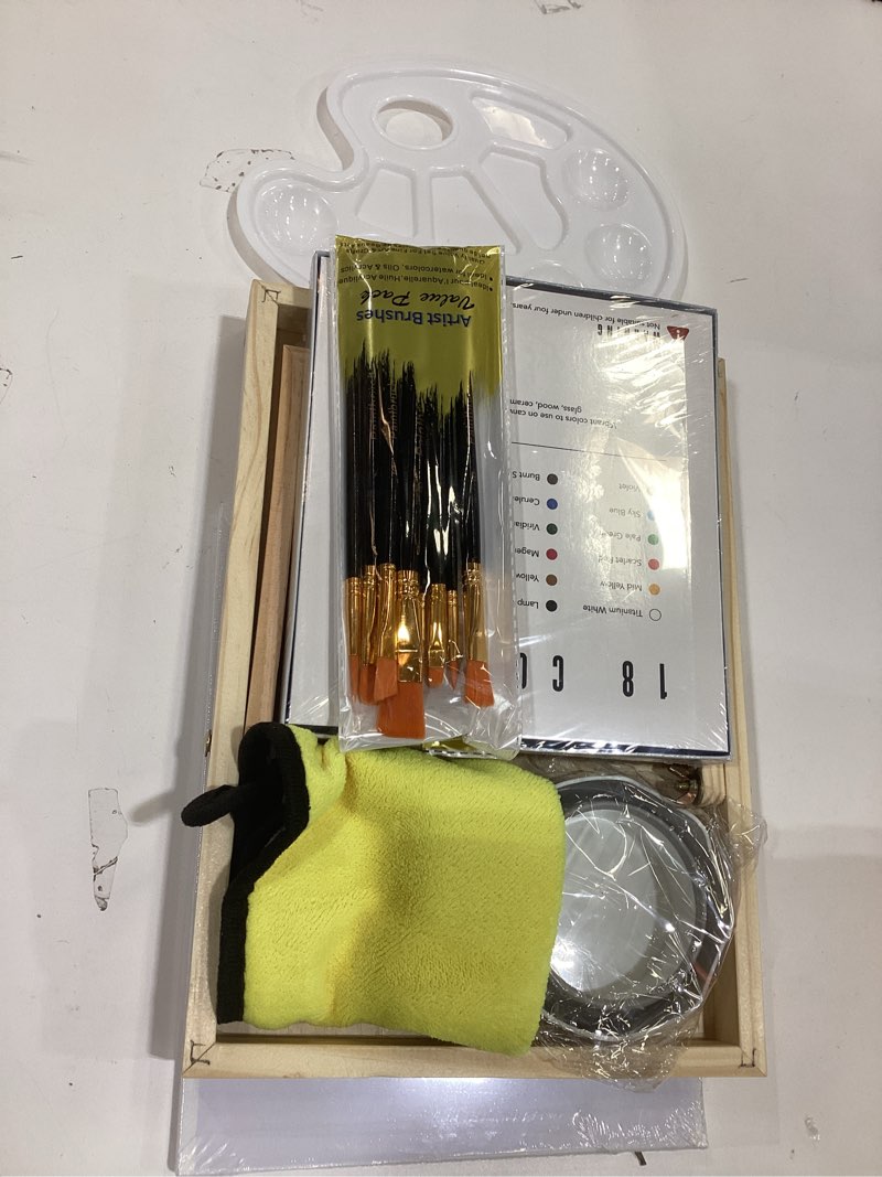 Condition photo showing Good Condition for Paint Set, Acrylic Paint Set for Kids & Adults - Painting Supplies with18 Acrylic Paints, 8 Painting Brushes, 5 Canvas Panels, etc