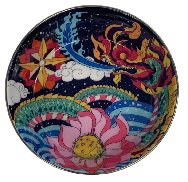 Multipet Komodo Reptile Bowl with Dragon Design, Large This Dragon Tattoo Design Bowl has original artwork. It is made of stainless steel with an enamel coating on the inside of the bowl. Contains a rubber ring on the bottom to prevent sliding.