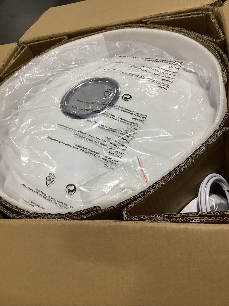 Condition photo showing Good Condition for 20 Inch Lantern Pendant Light, White Imitation Silk Lampshade, Bubble Pendant Light Fixture Ceiling Hanging Lamp Chandelier for Living Dinning Room Kitchen Island Bedroom Restaurant Cafe White 20in