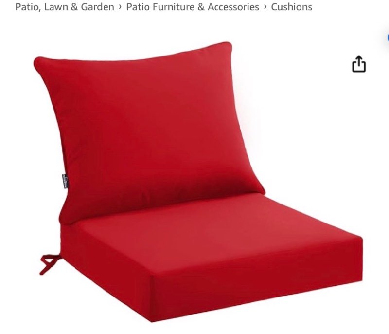 patioglow outdoor seat cushion set 24 x 24 x 4 inch, waterproof & fade resistant patio furniture cushions with removable cover and ties, thick deep seating pads for outside chair sofa couch, red (set of 2 ) 