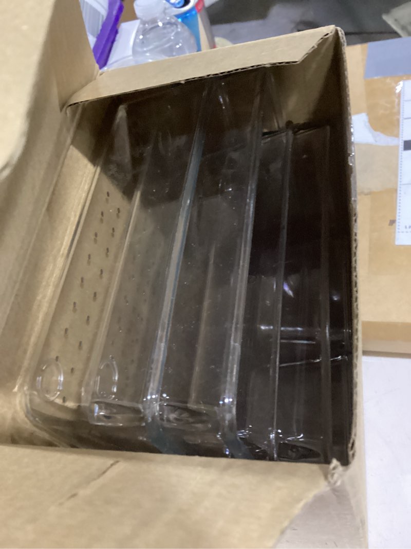 Condition photo showing Good Condition for 6 Pack Large Clear Plastic Drawer Organizer Trays, Acrylic Kitchen Drawer Organization and Storage Dividers, Non-Slip Storage Bins for Makeup, Kitchen Utensils, Bathroom, Jewelries and Office Desk 6 Pack Clear