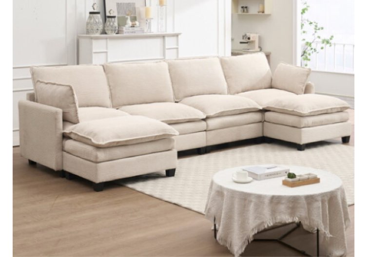 ( incomplete box 1 of. 3)Oversized Modular Sofa, Velvet Large U-Shaped Couch Comfy Upholstered 4-Seat Sofa with 2 Ottoman,2 Lumbar Pillow, Deep Seat Couch for Living Room