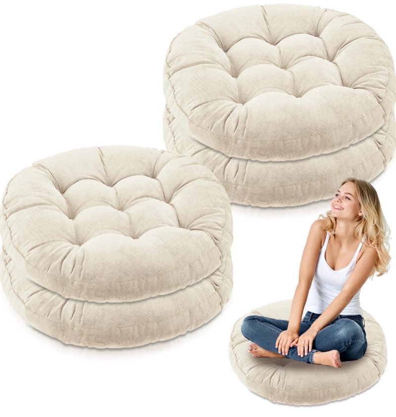 Jerify 8 Pcs Floor Pillow Cushions 22 x 22 Inch Round Square Large Meditation Floor Pillow for Classroom Adult Meditation Picnic Party Seating Learning Daycare School (Round,Beige)