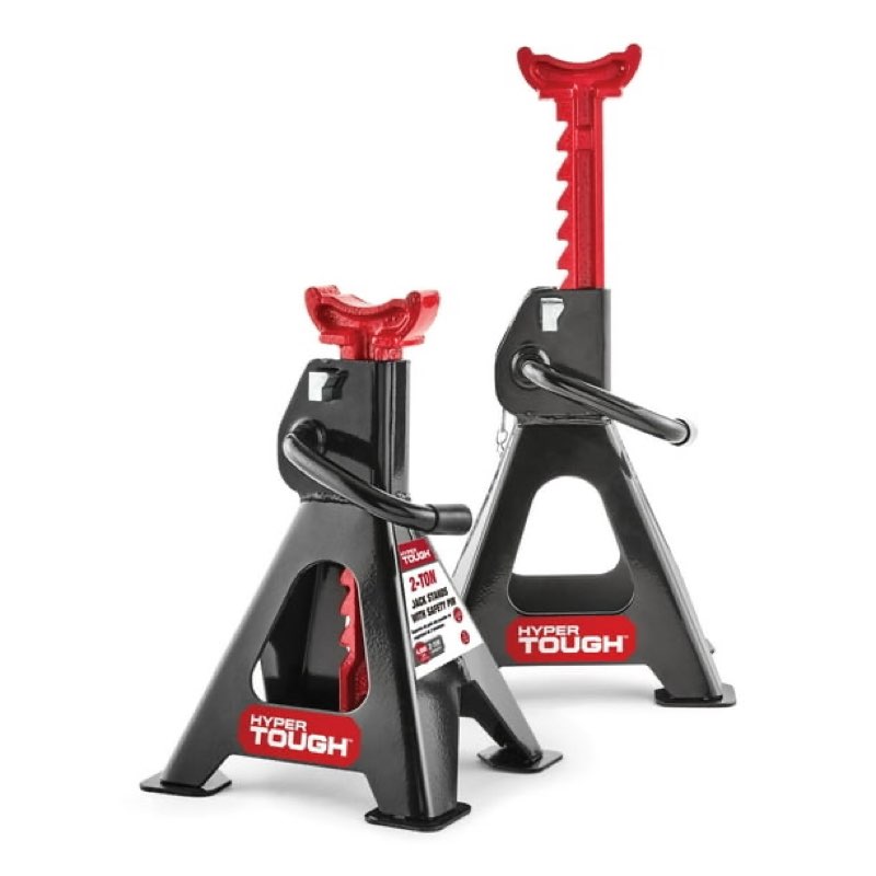 Hyper Tough TH52002C 2 Ton (4,000 lb) Steel Jack Stands with Safety Pins, Black and Red, 1 Pair