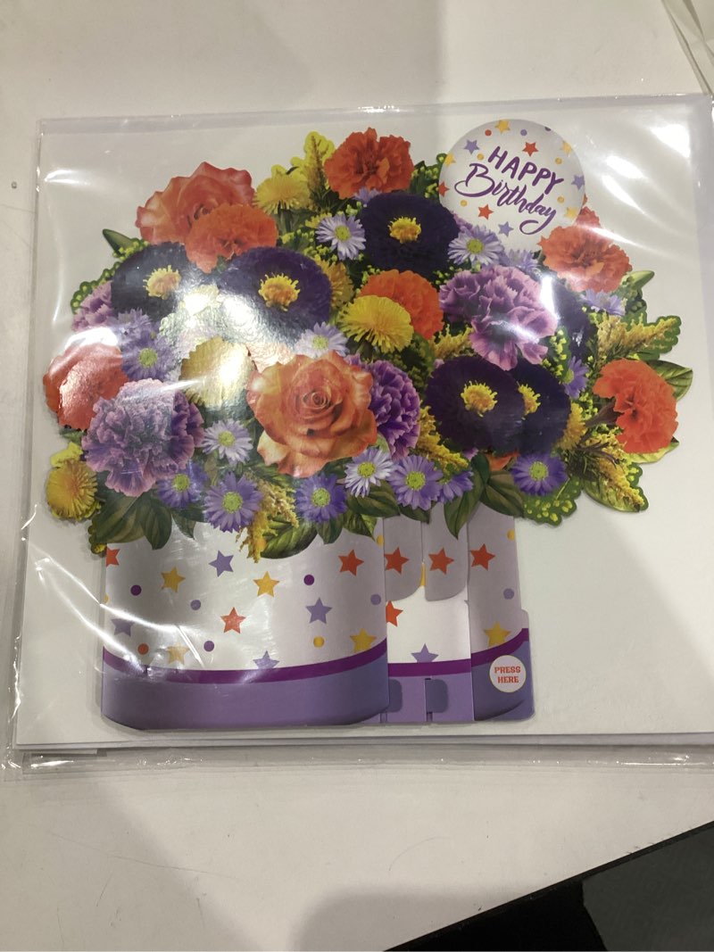 Condition photo showing item condition for Birthday Cards, Happy Birthday Cards with Music & Lights, Daisy and Yellow Rose, 10 Inch Life Sized Forever Flower Bouquet Greeting Card Gifts for Wife Women Mom Grandma Sister Dasiy