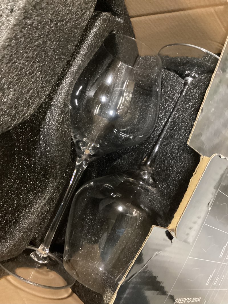 Condition photo showing Good Condition for Gusto Nostro Crystal Wine Glasses Set of 6, 22 Oz Long Stem Modern Wine Glasses for White and Red Wine, Dishwasher Safe, Fancy, Elegant, Large and Tall Wine Glass for Wedding Christmas Anniversary Set of 6 ?Crystal Design 3