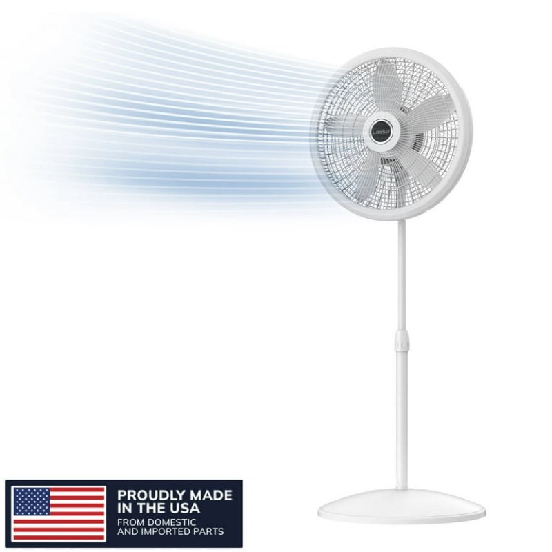 lasko cyclone 18" 3-speed adjustable oscillating pedestal fan, white