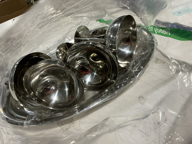 Condition photo showing Good Condition for 4 pcs 8 oz stainless steel ice cream cups with oval silver coupe glasses silver trays ice cream bowl serving dessert cups for pudding fruit salad yogurt candy summer party 5 silver