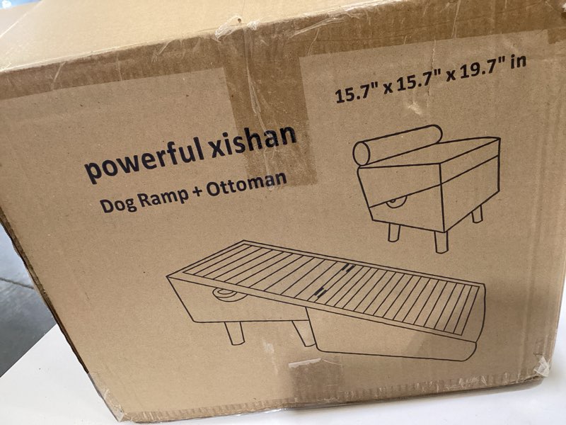 Condition photo showing New/Like New for dog ramp for small dogs and cats – 2-in-1 dog ramp for couch and low bed, 16.5'' foldable wooden pet ramp, sturdy multi-use split ottoman design, light blue light blue 15.7 inches