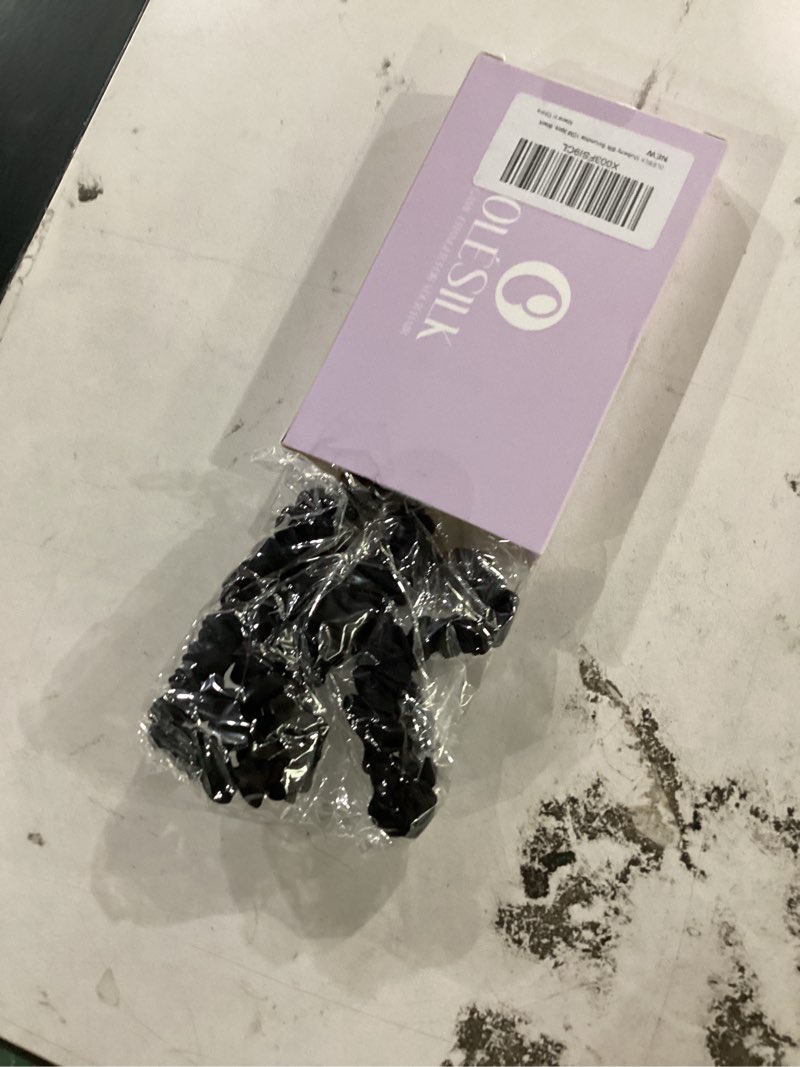 Condition photo showing New/Like New for olesilk silk hair ties for women: 100% mulberry skinny silk scrunchies, soft smooth no damage no crease for thin fine curly hair 3 pack, black 1 count (pack of 3) black