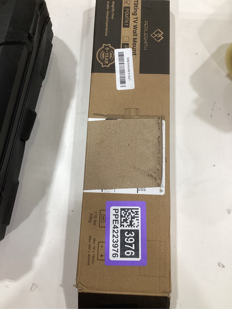 Condition photo showing Good Condition for perlesmith tilting tv wall mount bracket low profile for most 23-60 inch led lcd oled, plasma flat screen tvs with vesa 400x400mm weight up to 115lbs, fits 16" wood stud black 23-60" tilt tv wall mount