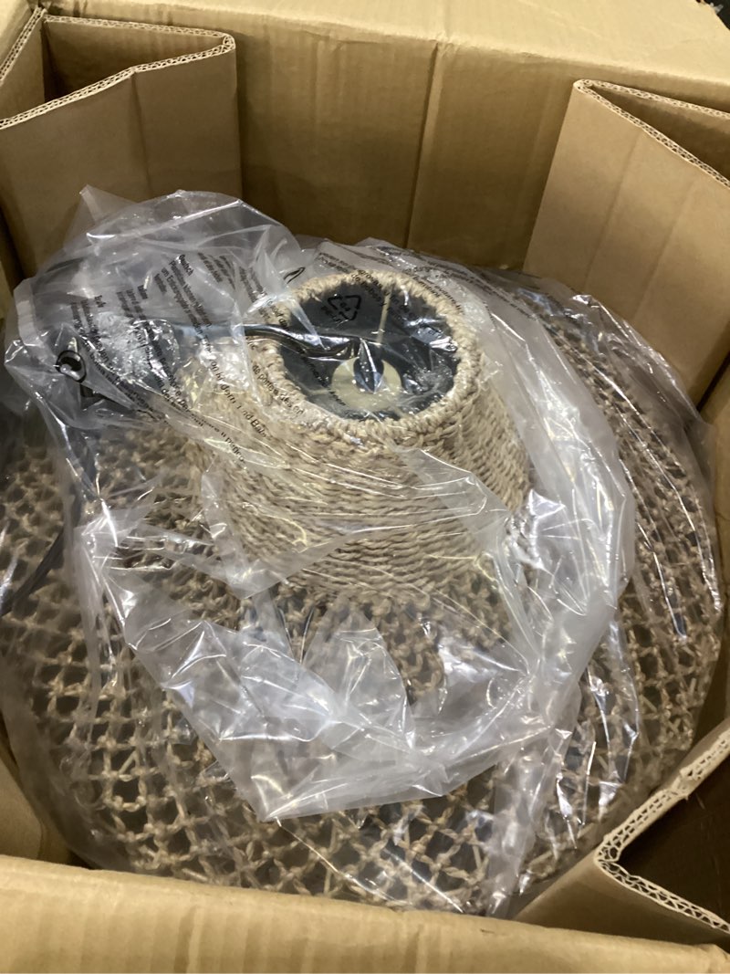 Condition photo showing Good Condition for large rattan chandelier for dining room 18.9" rustic brown boho lights fixture wicker pendant light woven hanging ceiling lighting for kitchen island living room bedroom restaurant