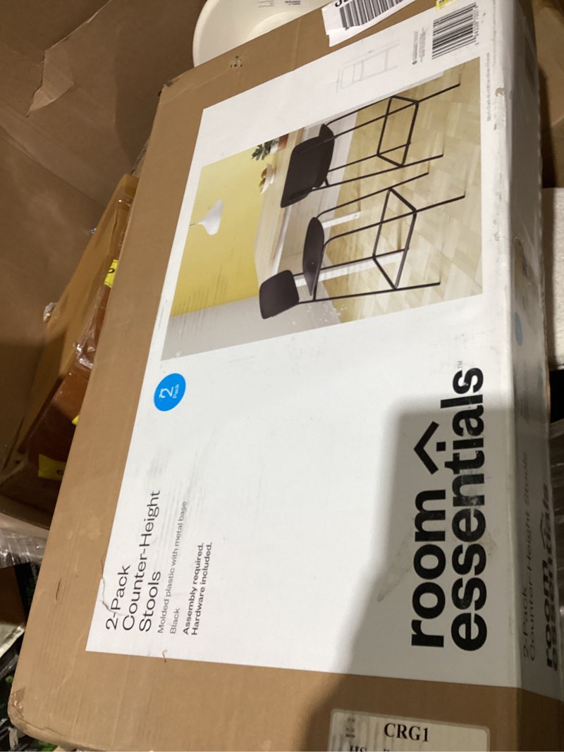 Condition photo showing As Is for set of 2 24" molded plastic with metal base counter height barstool black - room essentials™
