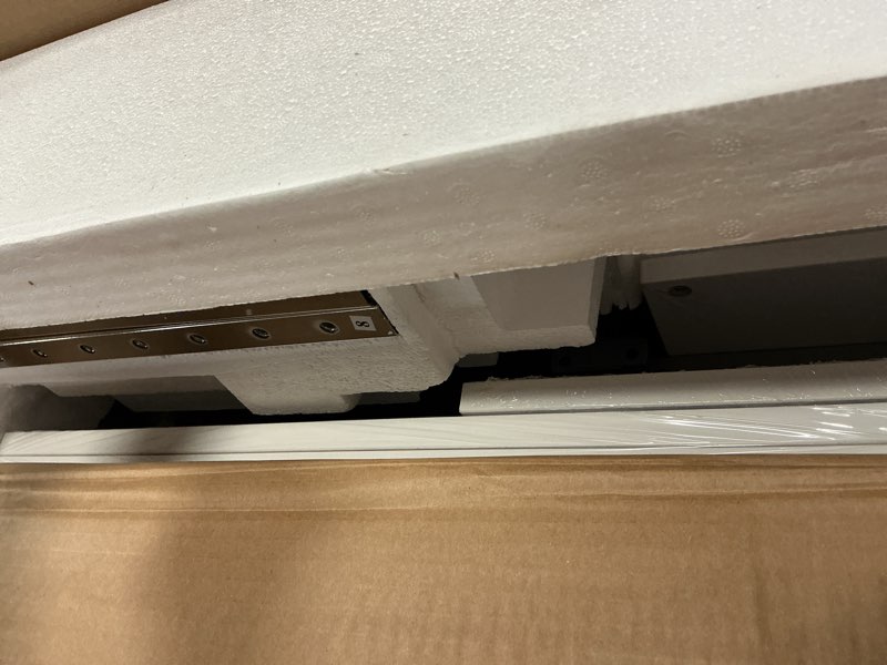 Condition photo showing New/Like New for Sew Ready Hobby and Cutting Table - 58.75" W x 36.5" D White Arts and Crafts Table with 2 Mesh Storage Drawers, Silver/White